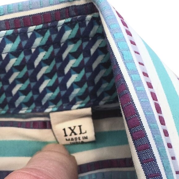 Robert Graham Multicolor Striped Long Sleeve Button-Down Dress Shirt Size 1XL - Picture 9 of 11